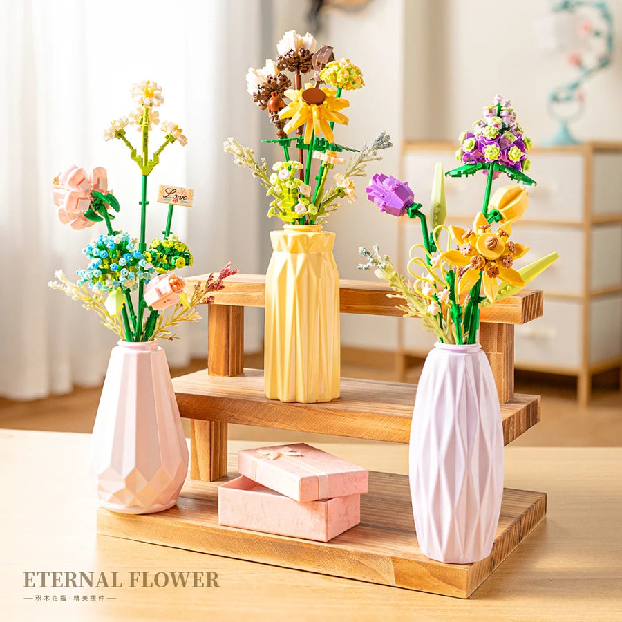 DIY Handmade Flower Building Blocks Set - Plastic Vases for Creative Bouquets - ZOOMNSTORE
