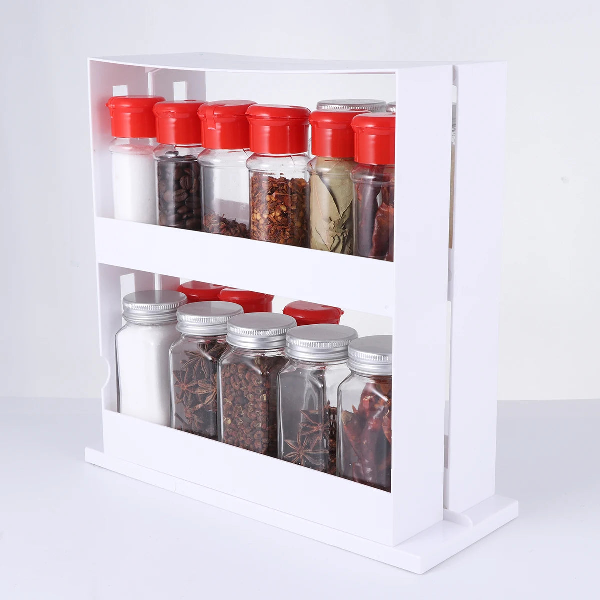 2-Layer Rotating Spice Rack - Kitchen Bottle Organizer and Storage Shelf