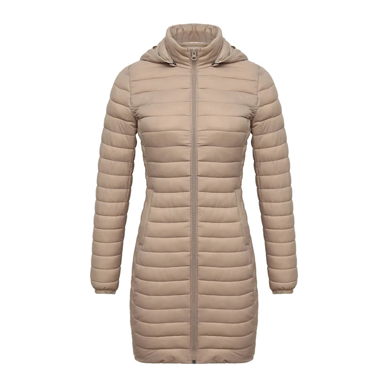 SANTELON Winter Women Loose Long Parka Coat With Detachable Hood Female Soild Ultralight Portable Warm Padded Cotton Outwear