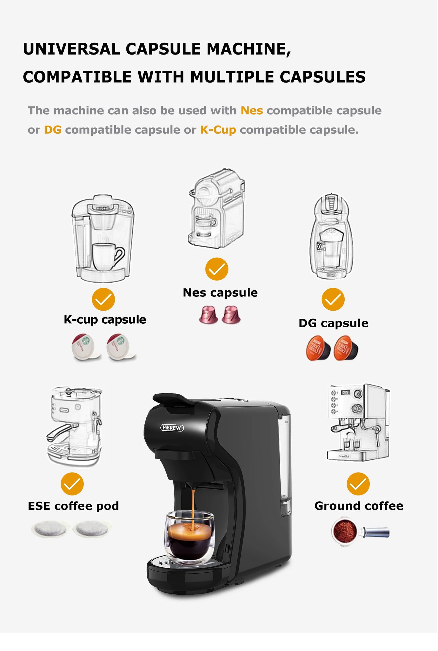 HiBREW 4-in-1 Coffee Machine - 19 Bar Espresso Pod Maker for Hot Cold Drinks - ZOOMNSTORE