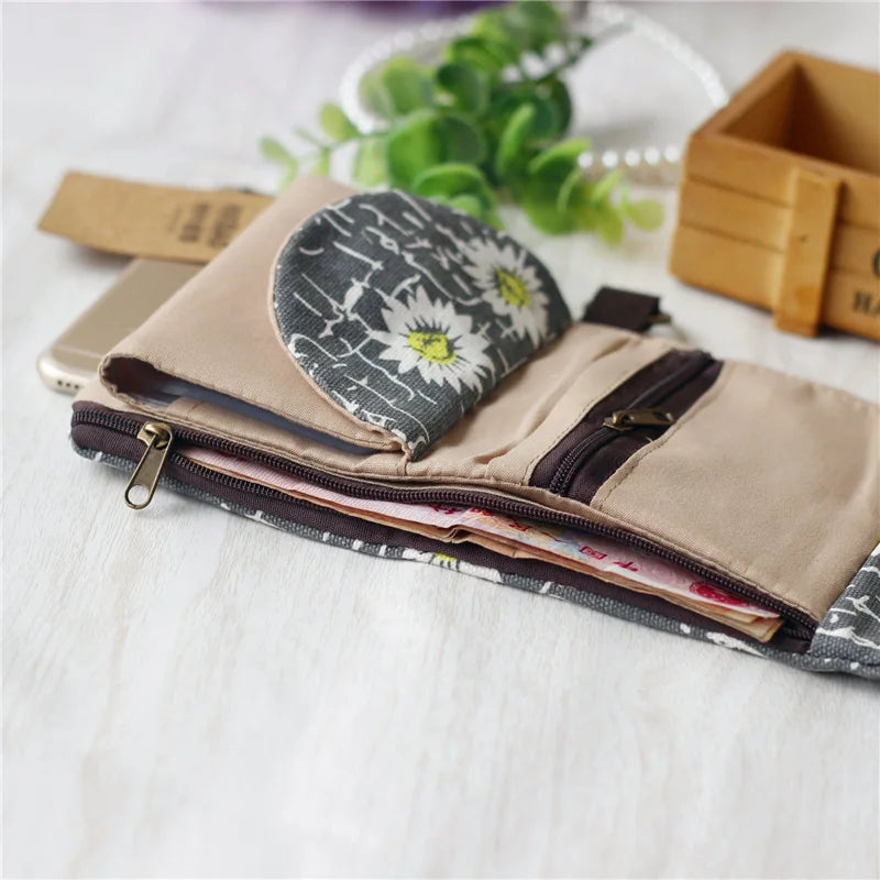 Handmade Three-Fold Fabric Wallet - Multi-Function Zipper Purse for Teens and Adults