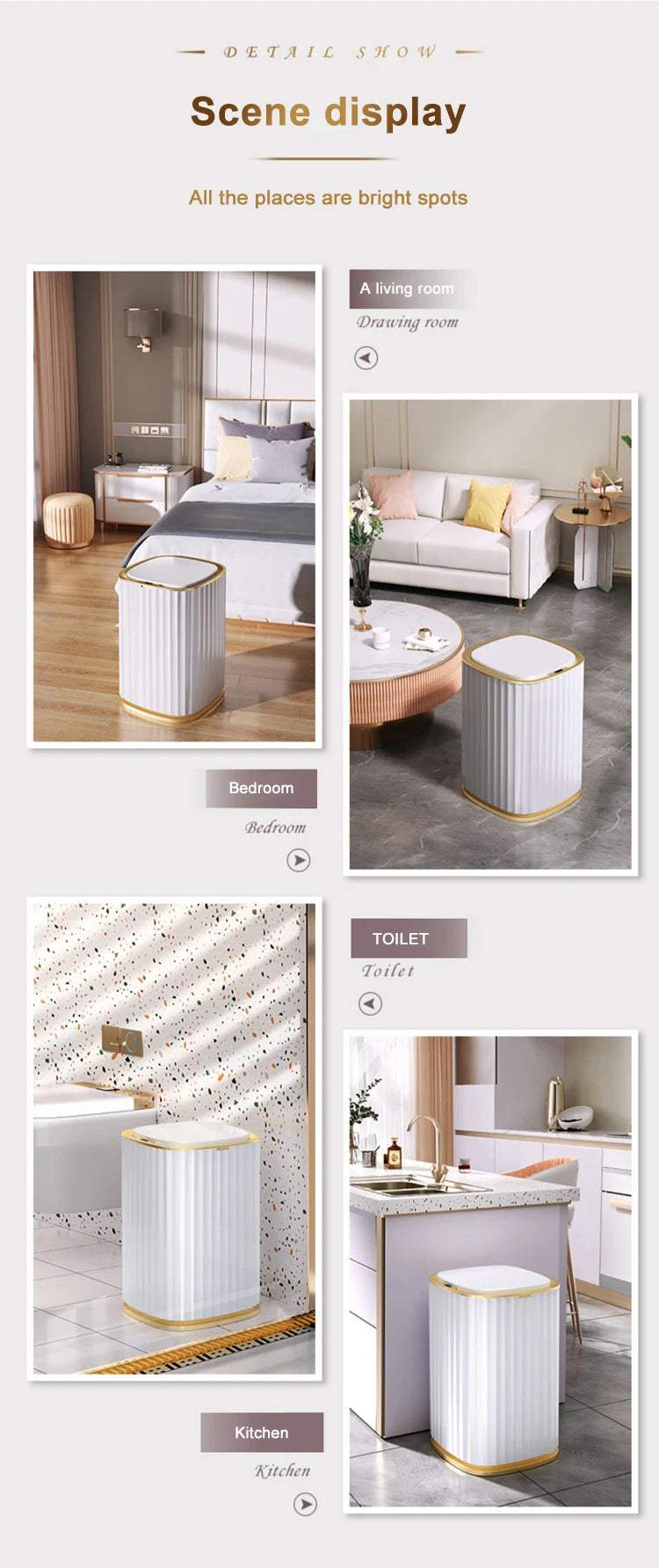 Smart Home Automatic Sensor Trash Can - Waterproof Kitchen Bathroom Wastebasket
