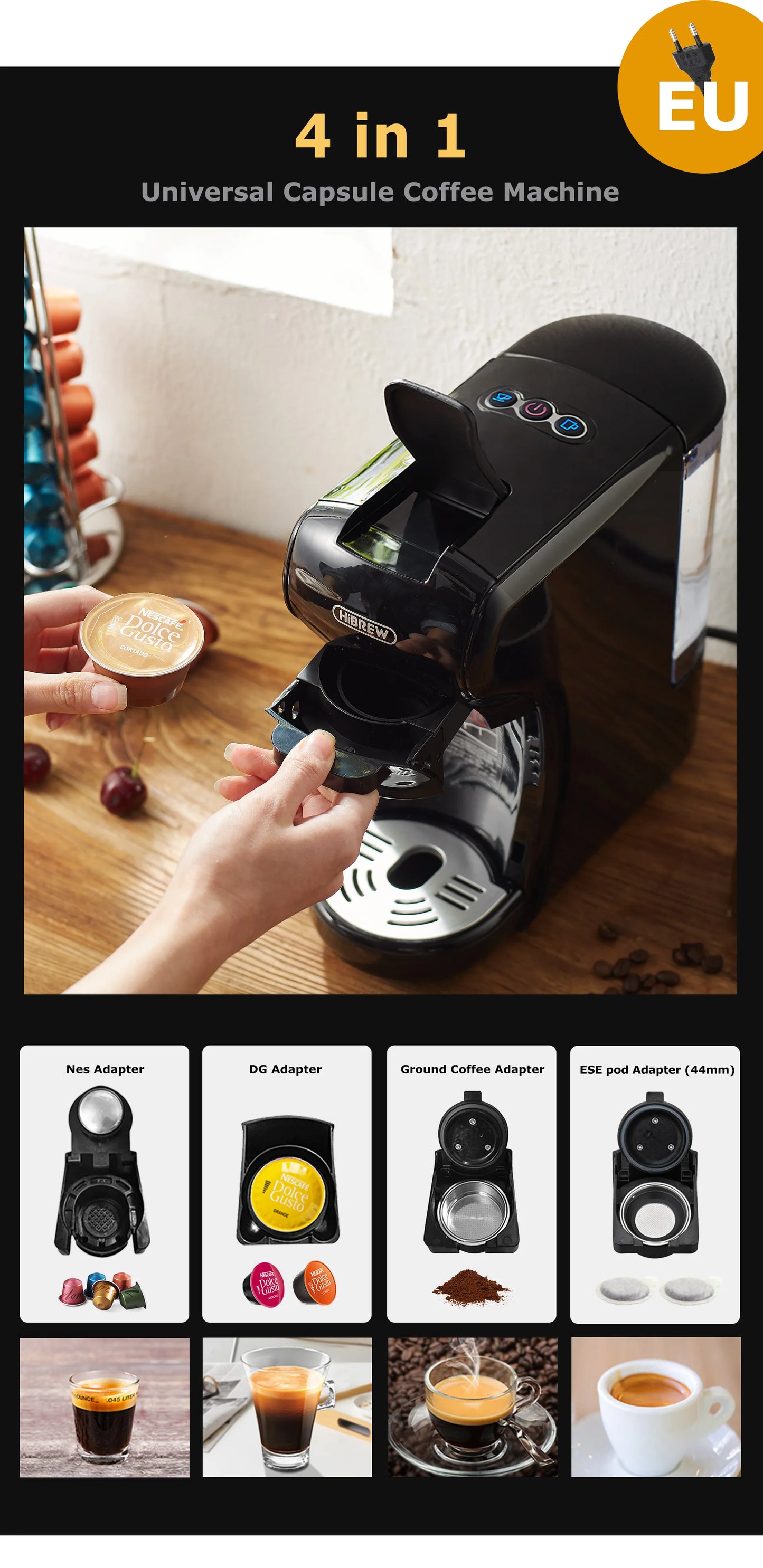 HiBREW 4-in-1 Coffee Machine - 19 Bar Espresso Pod Maker for Hot Cold Drinks - ZOOMNSTORE