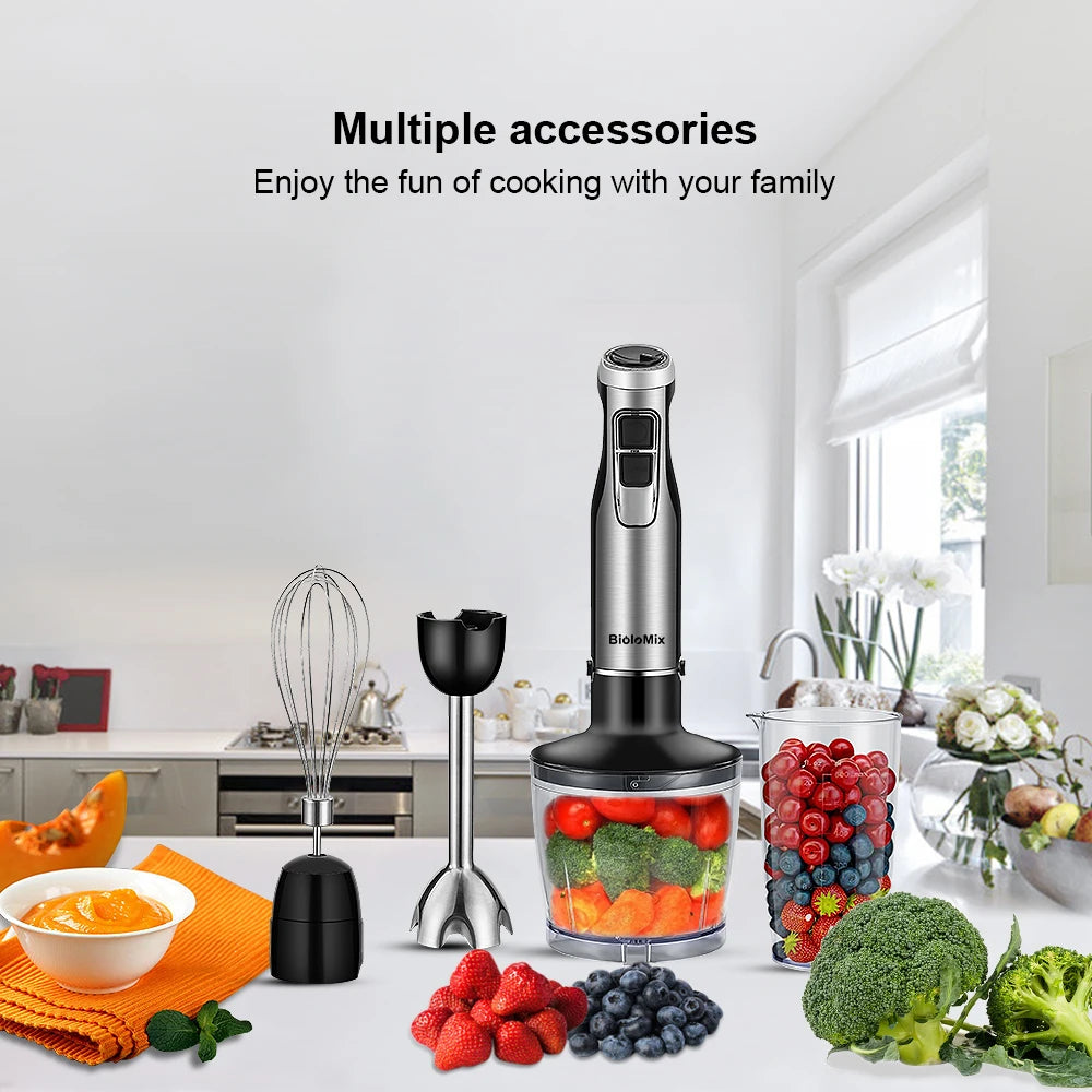 High Power 1200W Immersion Blender with Chopper Smoothie Cup - Stainless Steel Blades