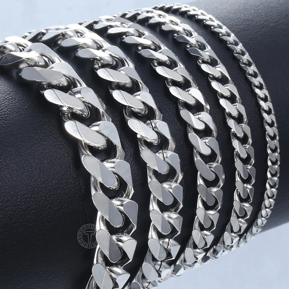 Mens Stainless Steel Curb Cuban Link Bracelet - Black Gold Silver Color Womens Jewelry KBM03 - ZOOMNSTORE