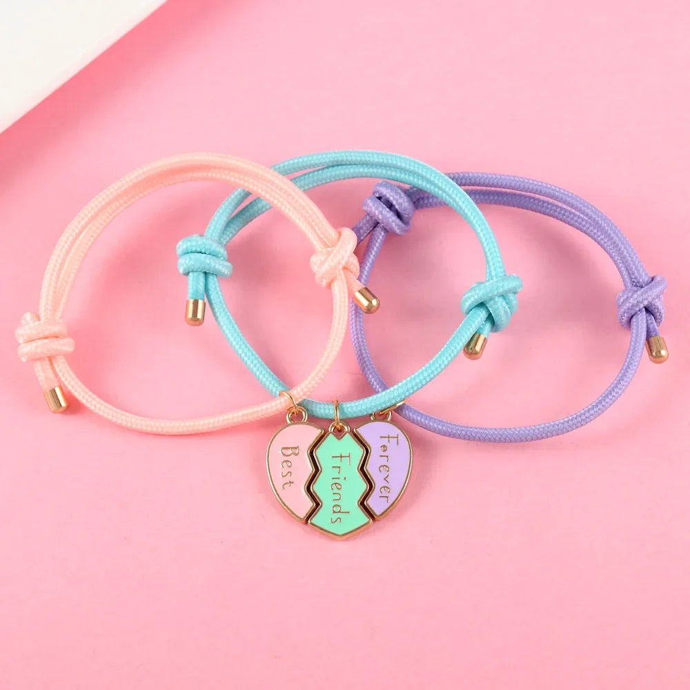 Heart-Shaped BFF Bracelets - Friendship Jewelry Gifts for Kids 3 Pcs - ZOOMNSTORE
