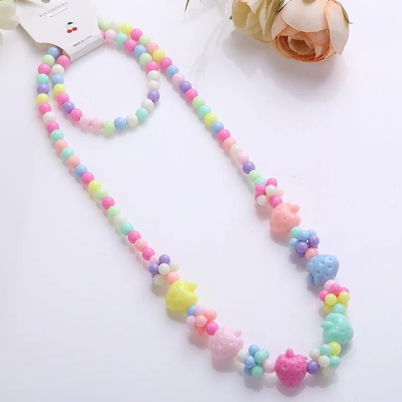 Heart Necklace and Colorful Bead Bracelet Set - Cute Jewelry for Girls - ZOOMNSTORE
