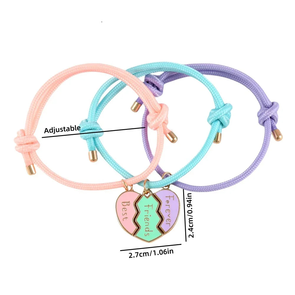 Heart-Shaped BFF Bracelets - Friendship Jewelry Gifts for Kids 3 Pcs - ZOOMNSTORE