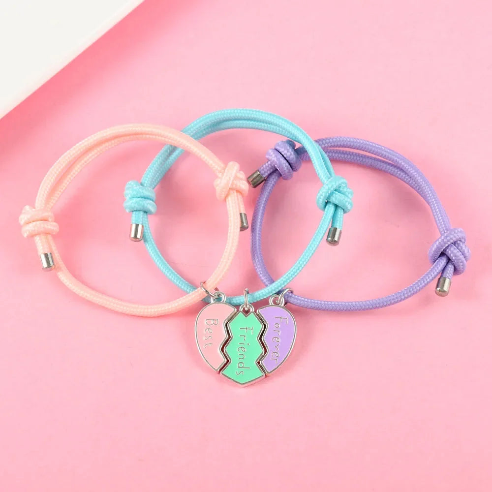 Heart-Shaped BFF Bracelets - Friendship Jewelry Gifts for Kids 3 Pcs - ZOOMNSTORE