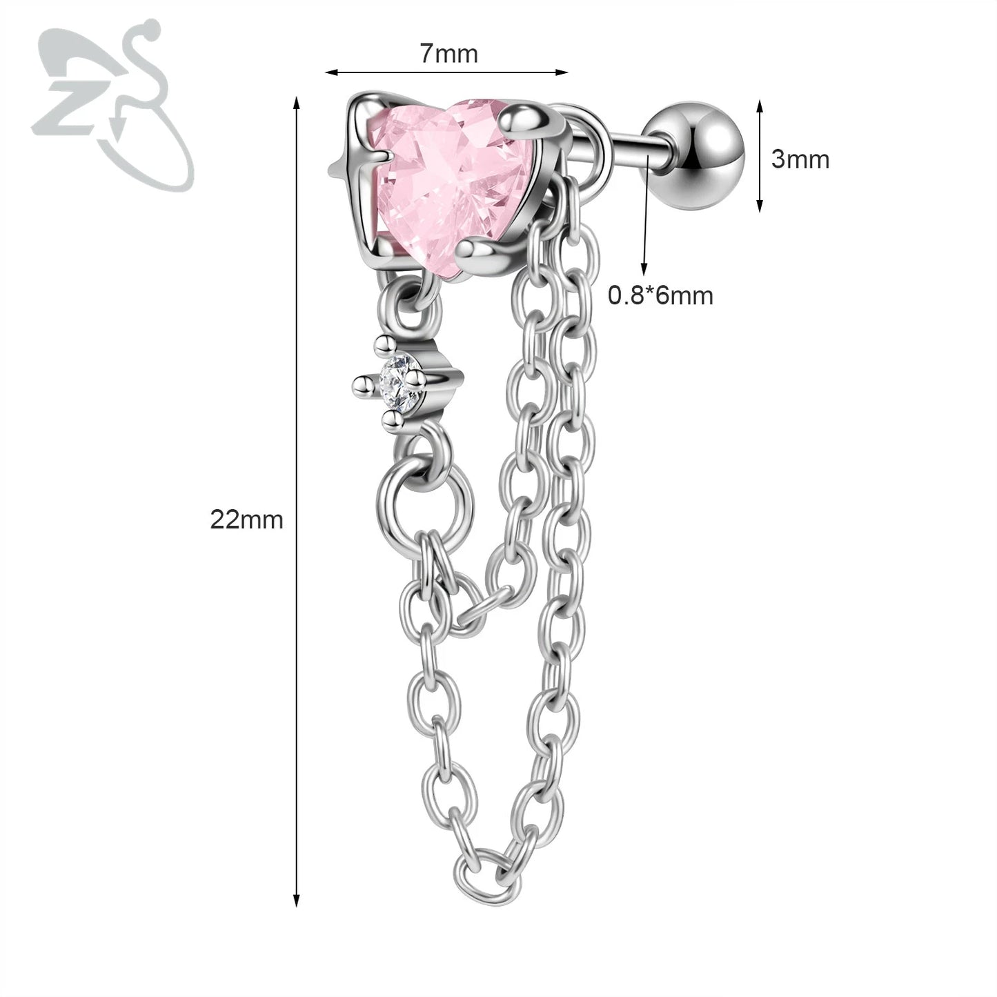Cute Heart Stud Earrings - 20G Pink CZ Crystal Jewelry for Kids Women - ZOOMNSTORE