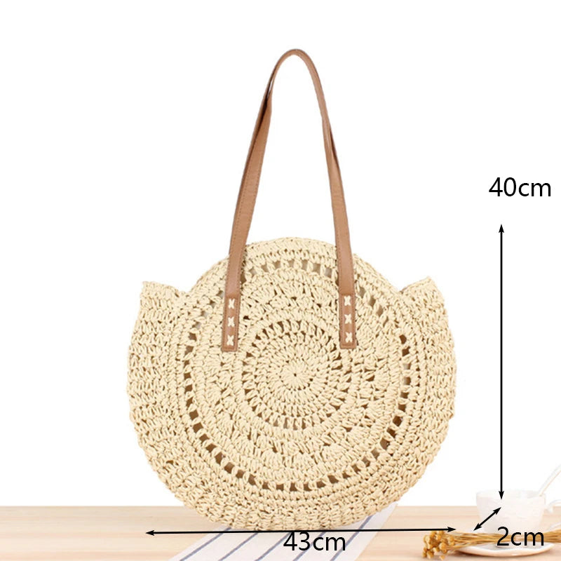 Vintage Woven Straw Beach Bag - Handmade Raffia Rattan Shoulder Bag