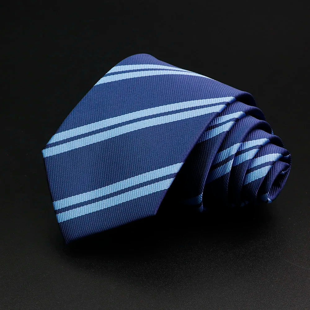 Men's Striped Necktie - Classic 7cm Jacquard Tie in Red Blue Green for Weddings