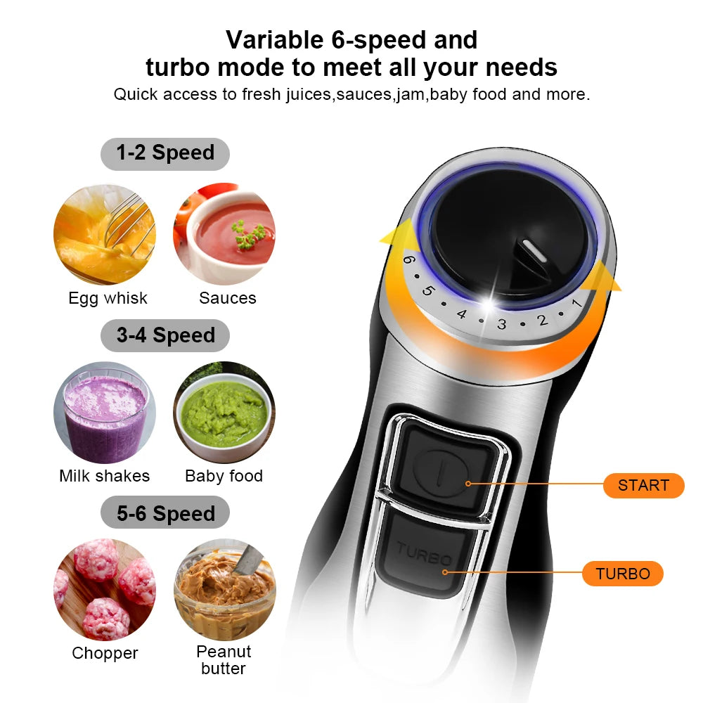 High Power 1200W Immersion Blender with Chopper Smoothie Cup - Stainless Steel Blades