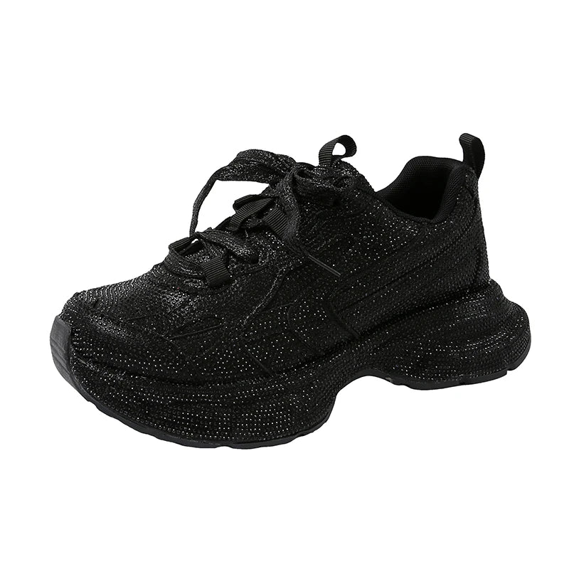 High Heel Platform Sneakers - Womens Lace-Up Casual Crystal Running Shoes - ZOOMNSTORE