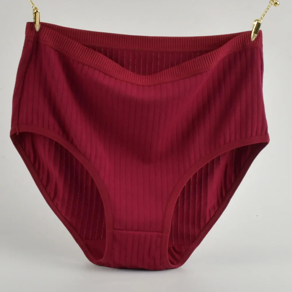 High Waist Cotton Panties – Plus Size Breathable Women's Underwear with Vertical Stripe Design - ZOOMNSTORE