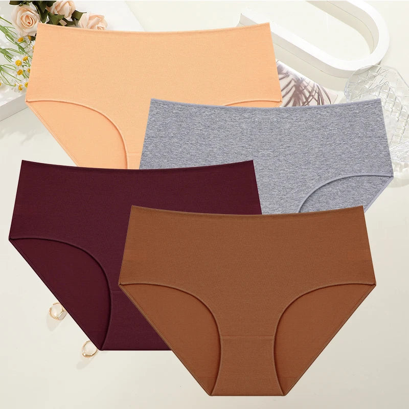 High Waist Cotton Panties - Seamless Breathable Women's Briefs Plus Size Set - ZOOMNSTORE