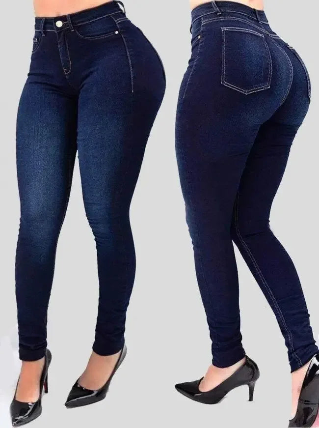 High Waist Jeans - Women's Slim Fit Cotton Stretch Denim Pencil Leg Pants - ZOOMNSTORE