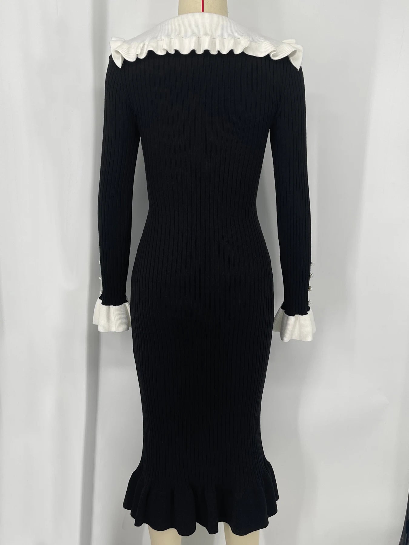 High Waist Ruffled Maxi Dress - Womens Vintage Knitted Long Dress for Autumn Winter - ZOOMNSTORE