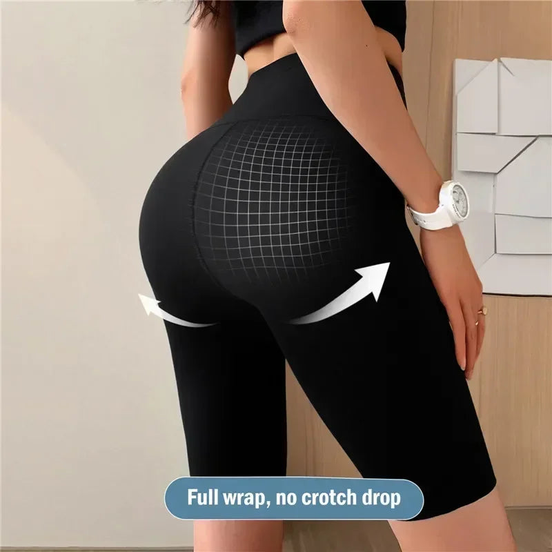 High Waist Womens Sports Shorts - Seamless Fitness Biker Shorts with Scrunch Butt Design - ZOOMNSTORE