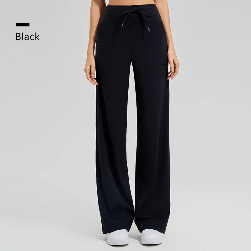 High Waist Yoga Pants - Loose Running Pants with Pockets and Ties - ZOOMNSTORE