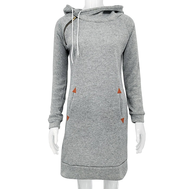 Hooded Sweatshirt Dress with Pockets - Womens Knee-Length Long Sleeve Casual Sports Dress - ZOOMNSTORE