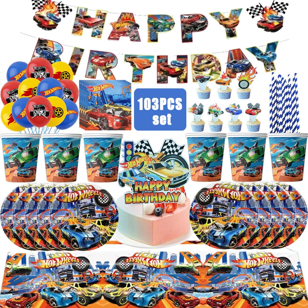 Hot Wheels Birthday Party Set - Racing Car Tableware Decor Supplies - ZOOMNSTORE