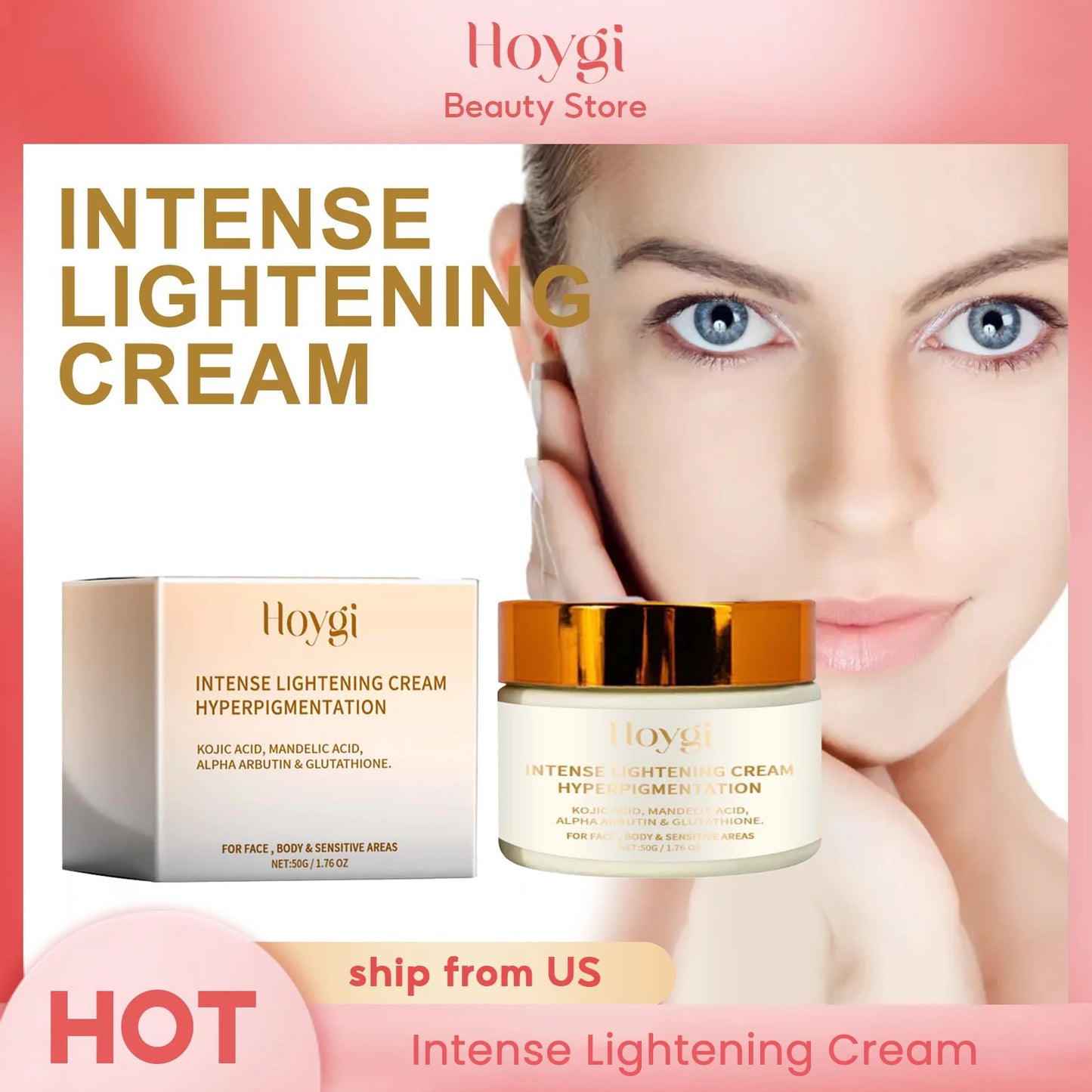 Hoygi Intense Lightening Cream - Hydrating Firming Radiance for Face Body Sensitive Areas - ZOOMNSTORE