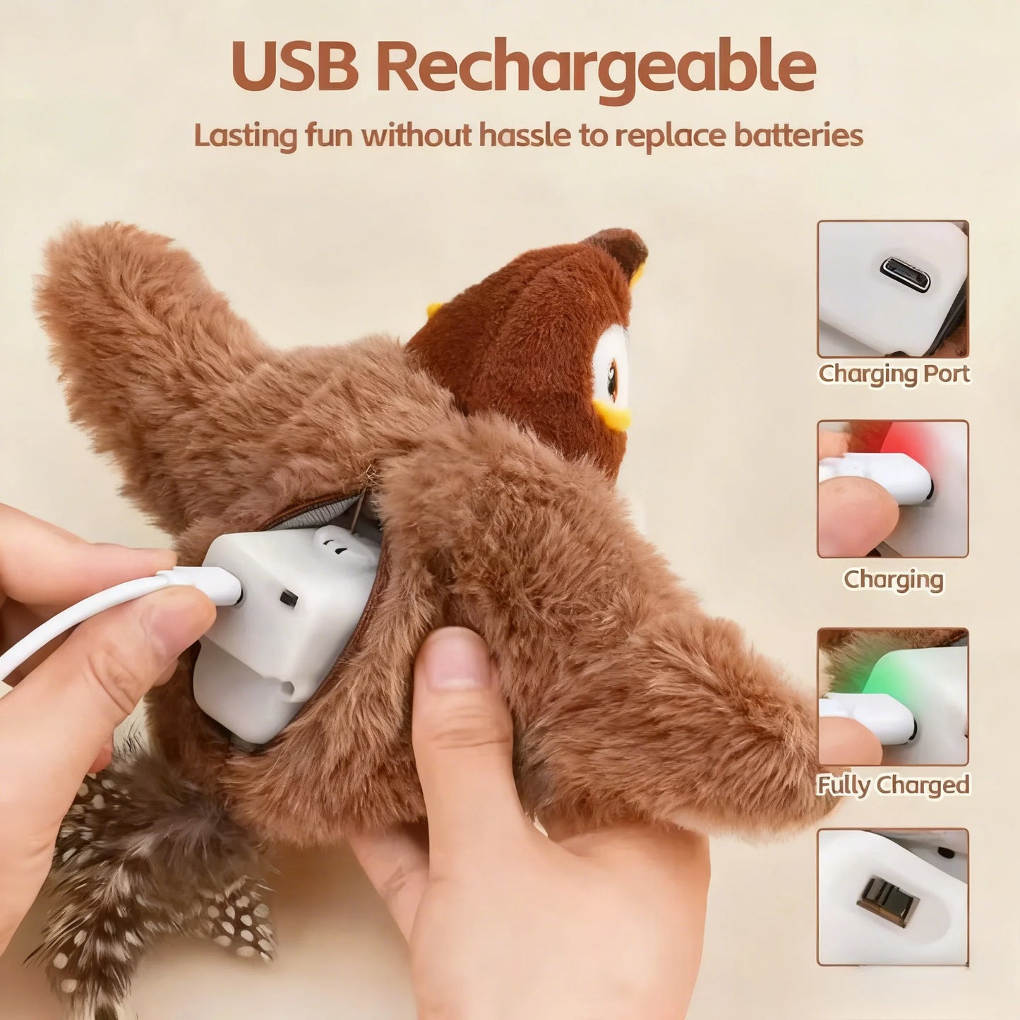 Interactive Cat Toy - Rechargeable Plush Chirping Bird for Indoor Play - ZOOMNSTORE