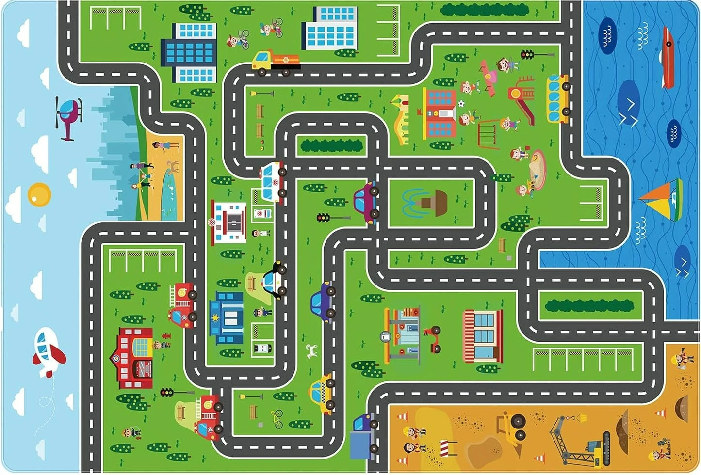 Interactive City Traffic Rug – Soft Flannel Playroom Floor Mat for Kids’ Activity - ZOOMNSTORE