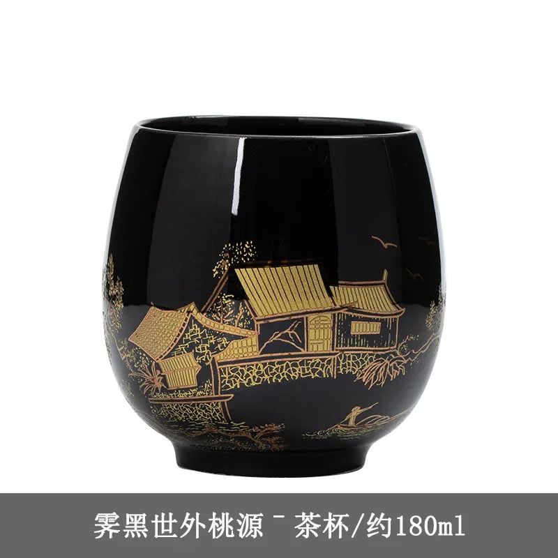 Japanese Ceramic Teacup – Large Black Glaze Kung Fu Tea Cup 180ml Porcelain - ZOOMNSTORE