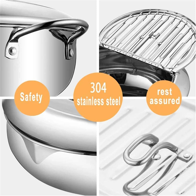 Japanese Deep Frying Pot - 304 Stainless Steel Tempura Fryer with Thermometer Lid 20-24 cm - ZOOMNSTORE