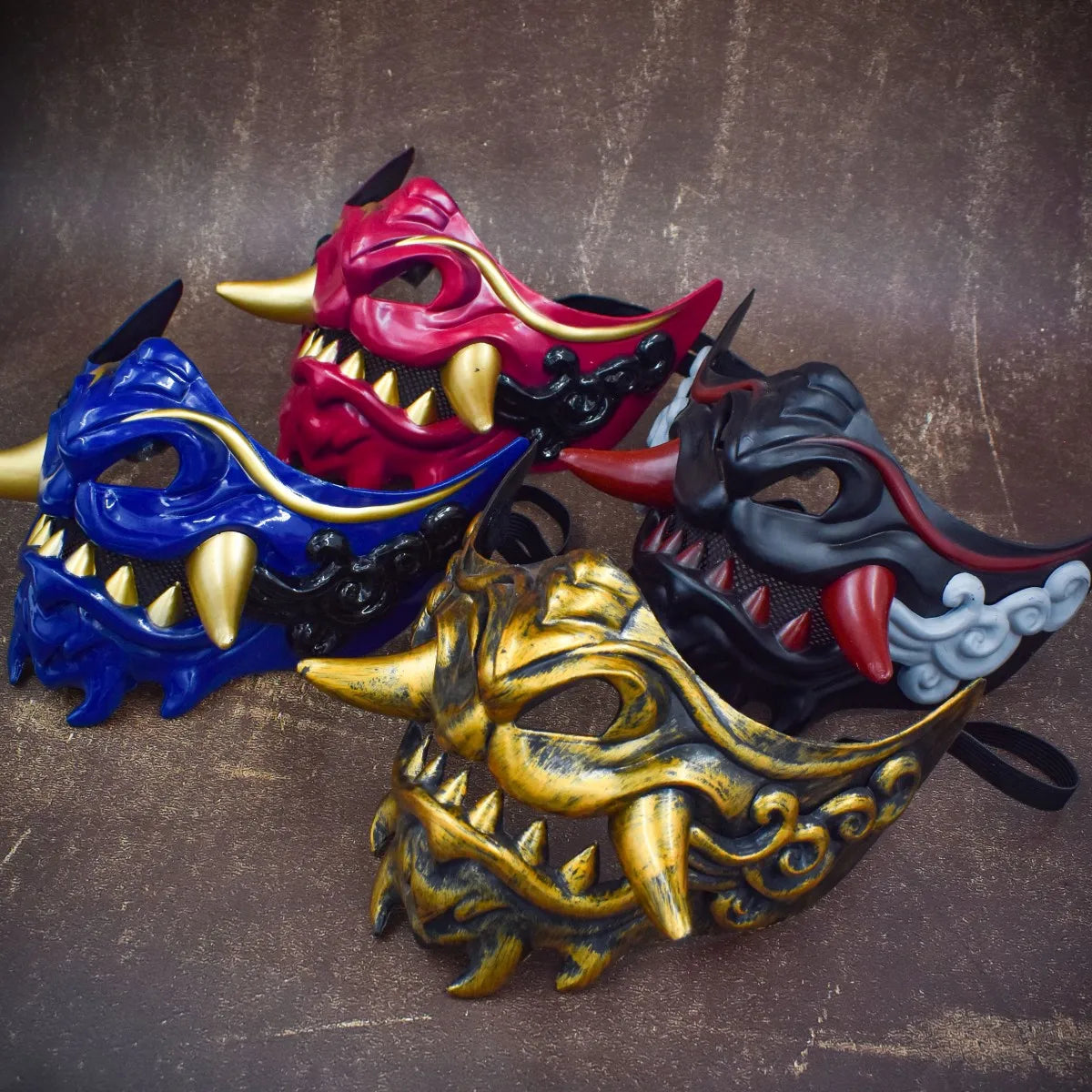 Half Face Japanese Mask Halloween Evil Devil Party Mask Toy Demon Samurai Mask Masquerade Party Wear Accessories - ZOOMNSTORE