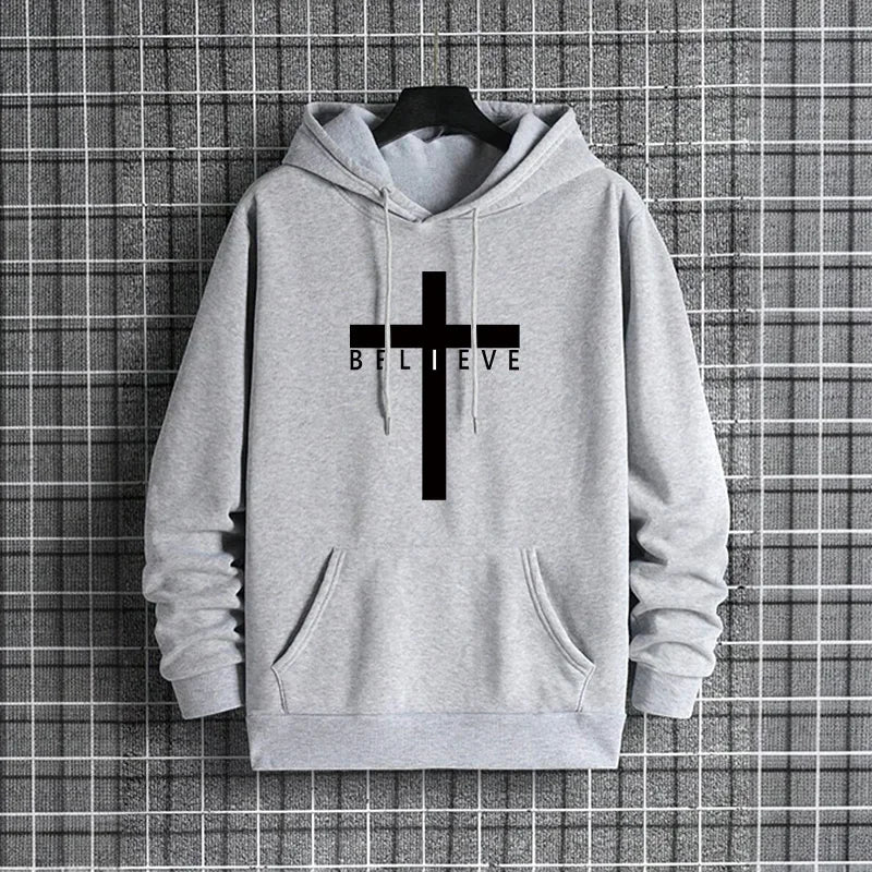 Jesus Cross Hoodie - Men's Urban Fashion Fleece Hoodie | Autumn Winter Casual Wear - ZOOMNSTORE