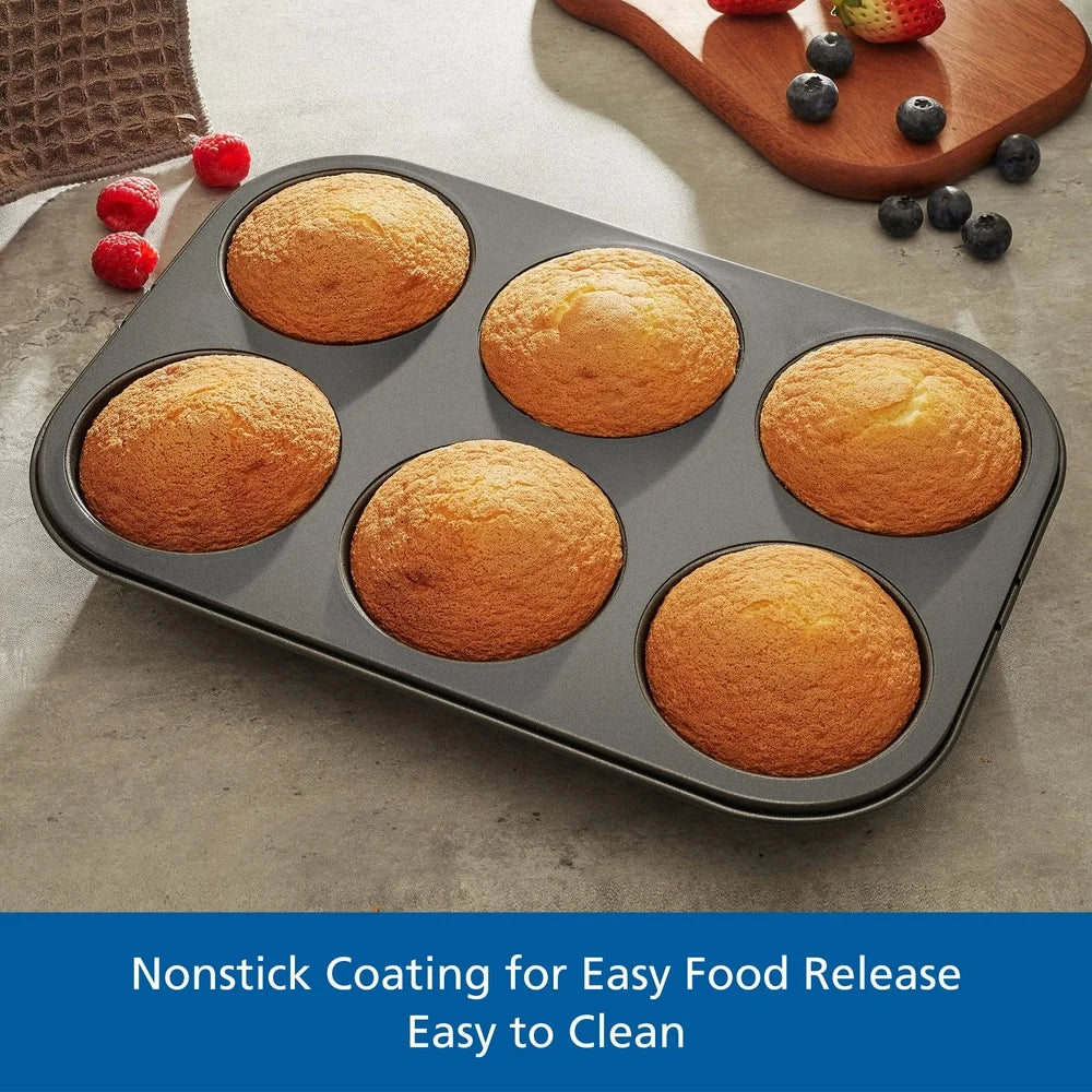 Jumbo Muffin Pan | 6 Cup Non Stick Bakeware - Durable Carbon Steel Tray - ZOOMNSTORE