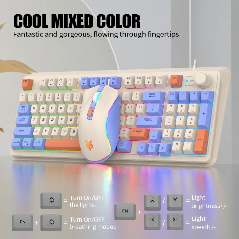 K820 USB Wired Game Keyboard Mouse Set Illuminated Desktop/Laptop Home Office Female Male Keyboard - ZOOMNSTORE