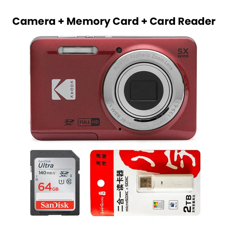 KODAK PIXPRO FZ55-RD 16MP Digital Camera - 5X Zoom 28mm Wide Angle 1080P Video 27 LCD - ZOOMNSTORE
