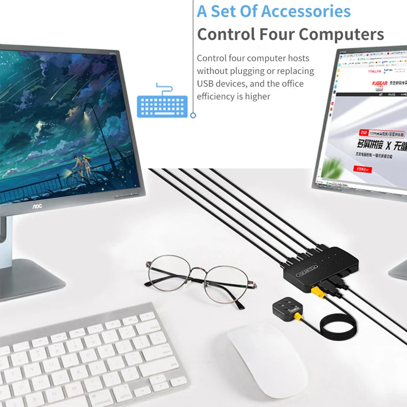 KVM USB 20 Switch Hub - 2 In 4 Out USB Printer Splitter for PC Laptop - ZOOMNSTORE