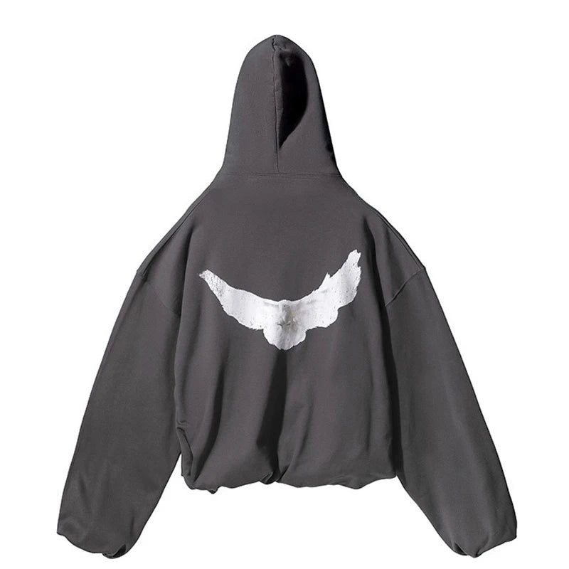24SS Fashion Brand Kanye West Hoodies Peace Dove Pattern High Street Heavy Fabric Casual Pockets KANYE WEST Hoodies Pullovers - ZOOMNSTORE