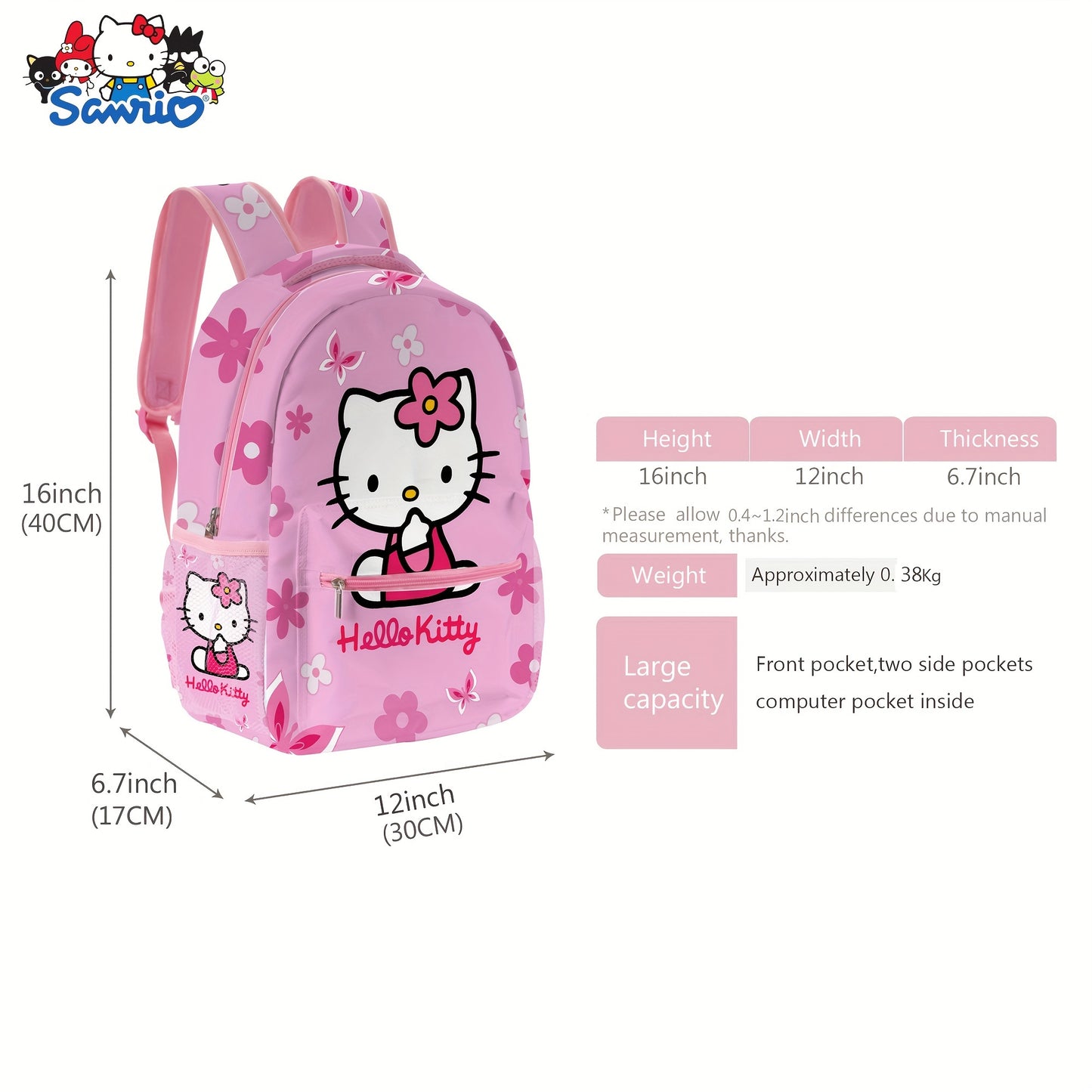 Kawaii Cartoon Backpack - Hello Kitty Kuromi Cinnamoroll Lightweight Travel Bag - ZOOMNSTORE