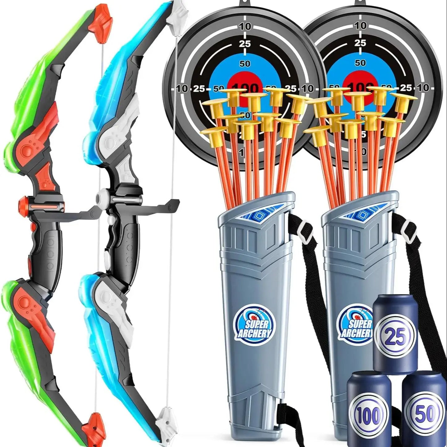 Kids LED Bow and Arrow Set - Archery Toys with Suction Cup Arrows Target Quiver for Ages 4-12 - ZOOMNSTORE