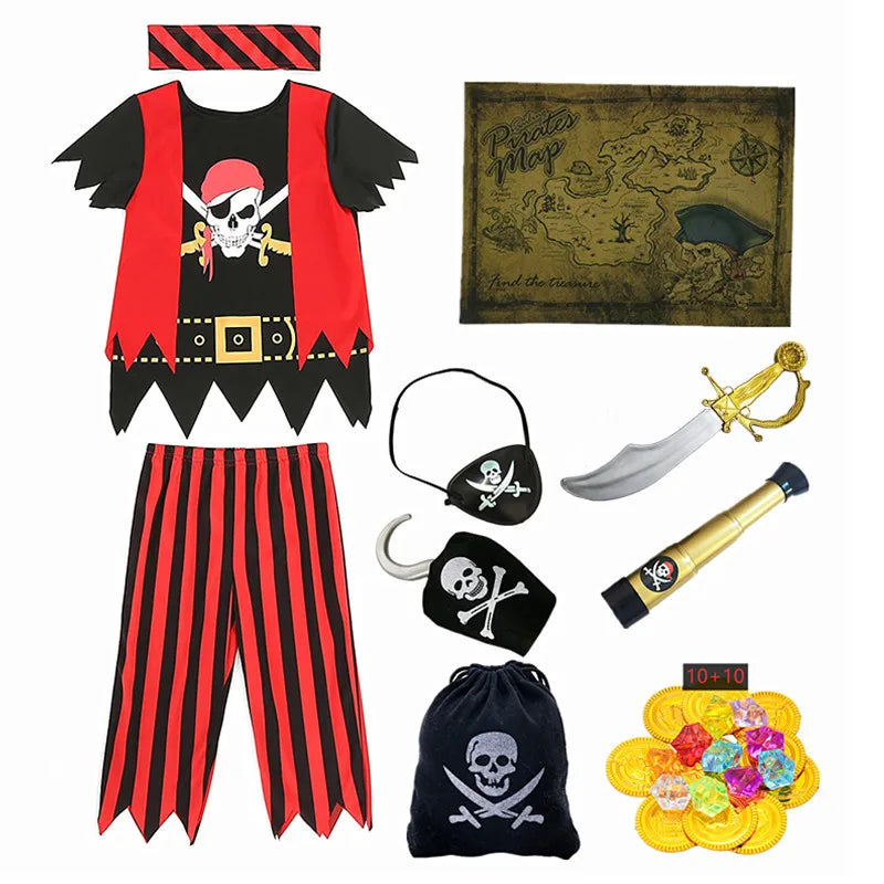 Kids Pirate Costume Captain Jack Pirate Toy Halloween Dress Up Set Kid Adventure Robbery Costume Toy Accessories Gift - ZOOMNSTORE