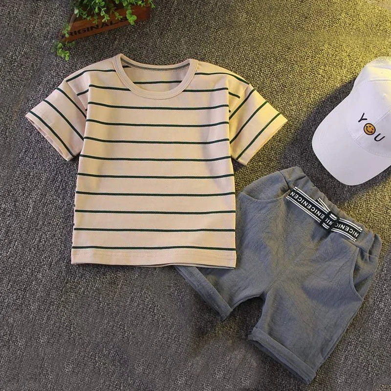 Kids Summer Clothing Set - Boys Cotton T-Shirt Shorts 2PCS - ZOOMNSTORE