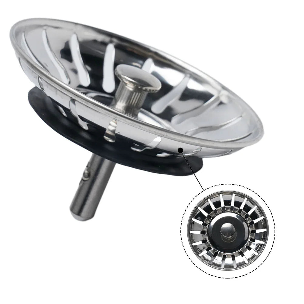 Kitchen Sink Strainer Stainless Steel Drain Plug - Basin Stopper with Rubber Seal - ZOOMNSTORE