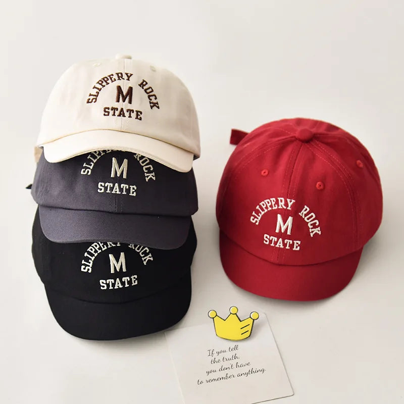 Korean Letter Embroidered Baby Cap Summer Toddler Boys Girls Cotton Baseball Caps Solid Color Kids Adjustable Peaked Hat - ZOOMNSTORE