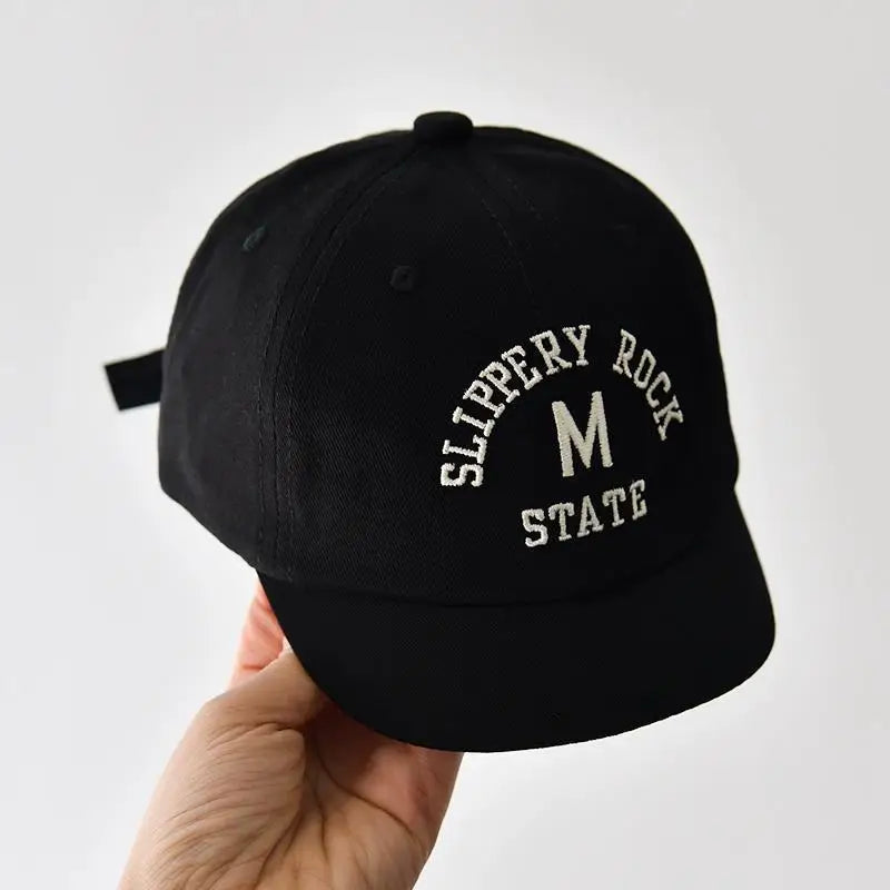 Korean Letter Embroidered Baby Cap Summer Toddler Boys Girls Cotton Baseball Caps Solid Color Kids Adjustable Peaked Hat - ZOOMNSTORE