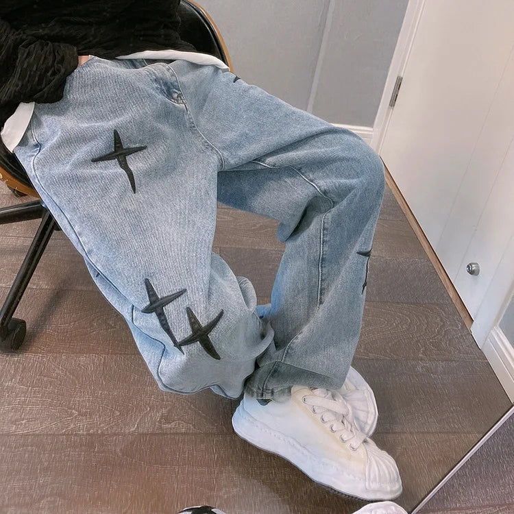 Korean Fashion Baggy Wide Leg Jeans - Mens Casual Loose Denim Pants - ZOOMNSTORE