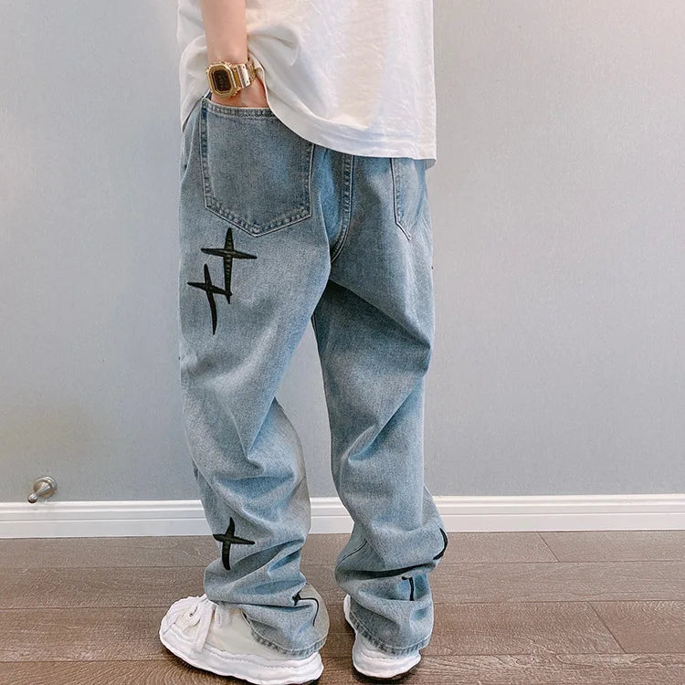 Korean Fashion Baggy Wide Leg Jeans - Mens Casual Loose Denim Pants - ZOOMNSTORE
