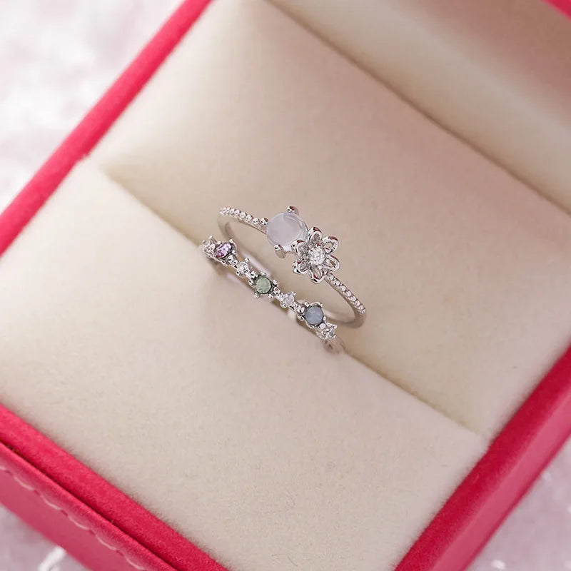 Korean Delicate Flowers Rings for Women Girls Temperament Micro-inlaid Crystal Zircon Finger Rings Party Jewelry Accessories - ZOOMNSTORE