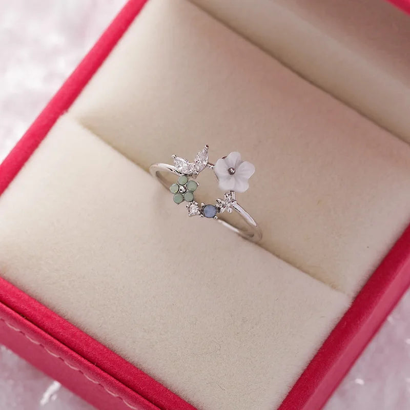 Korean Delicate Flowers Rings for Women Girls Temperament Micro-inlaid Crystal Zircon Finger Rings Party Jewelry Accessories - ZOOMNSTORE