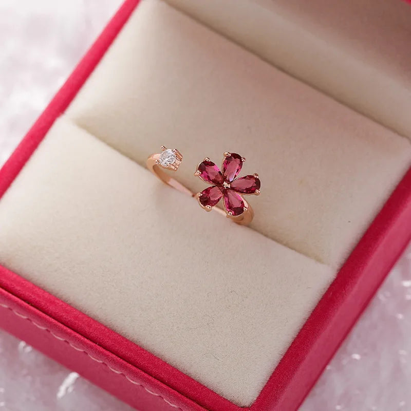 Korean Delicate Flowers Rings for Women Girls Temperament Micro-inlaid Crystal Zircon Finger Rings Party Jewelry Accessories - ZOOMNSTORE